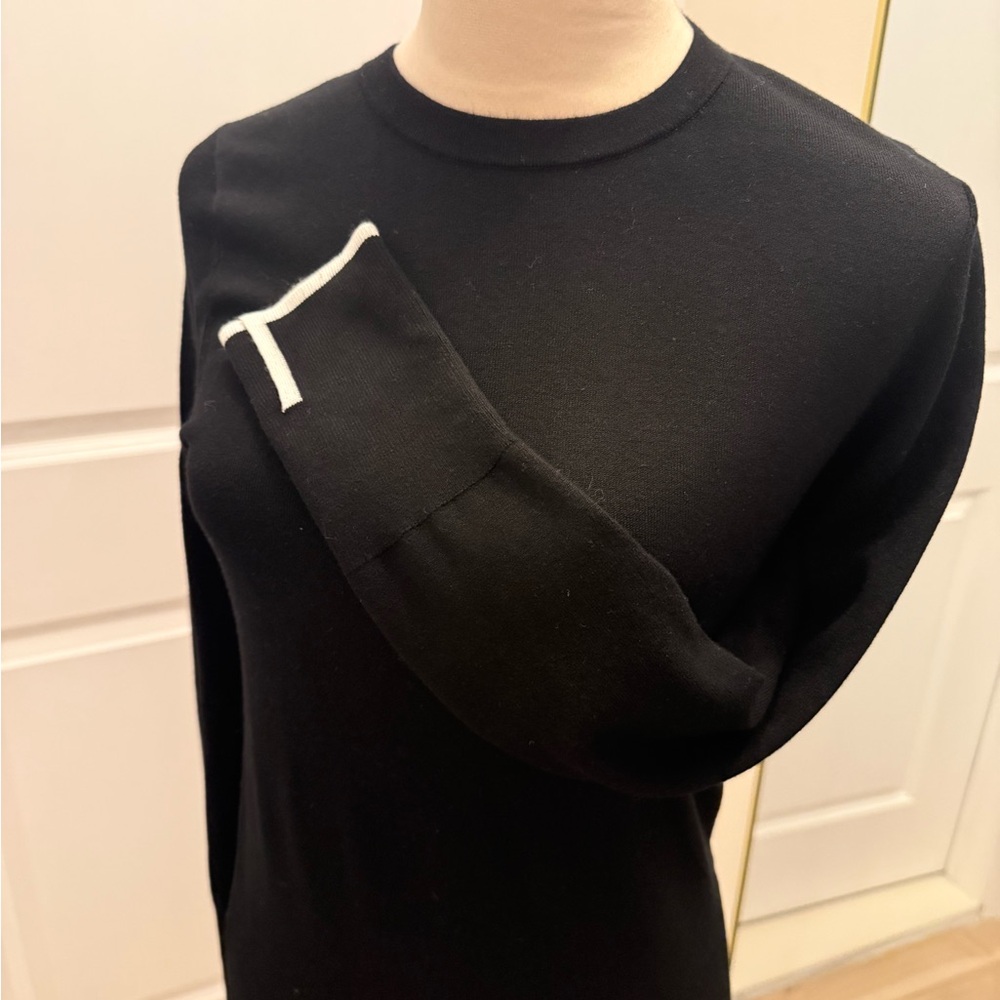 ZARA BLACK KNIT LONG SLEEVE SWEATER WHITE TRIM SLEEVES LARGE NWT - Picture 5 of 11